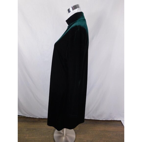 Vintage Jacqueline Ferrar Emerald Velvet Dress 12P - 90s Mock Neck - Excellent - Picture 3 of 10